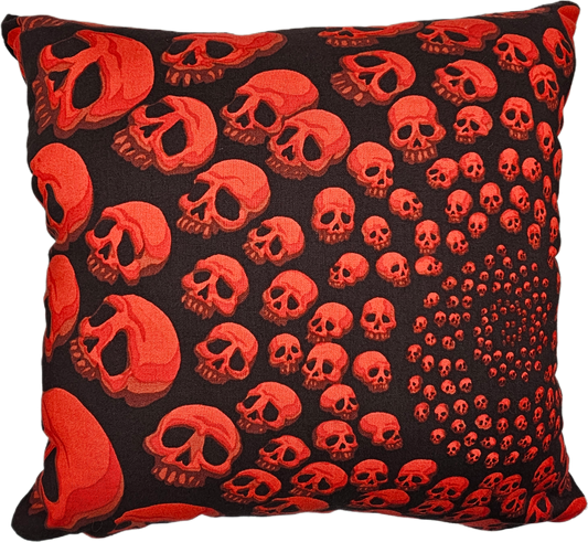 Mayhem cushion Red Spiral Skulls