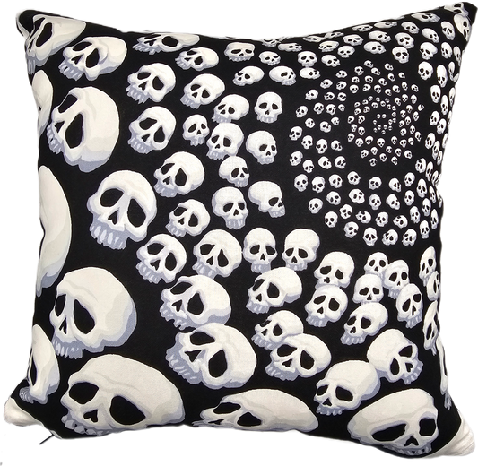 Mayhem cushion White Spiral Skulls